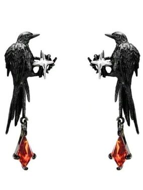 “Raven” Edgar Poe Perched Crow Bird Star Blood Droplet Macabre Gothic Grim Studs